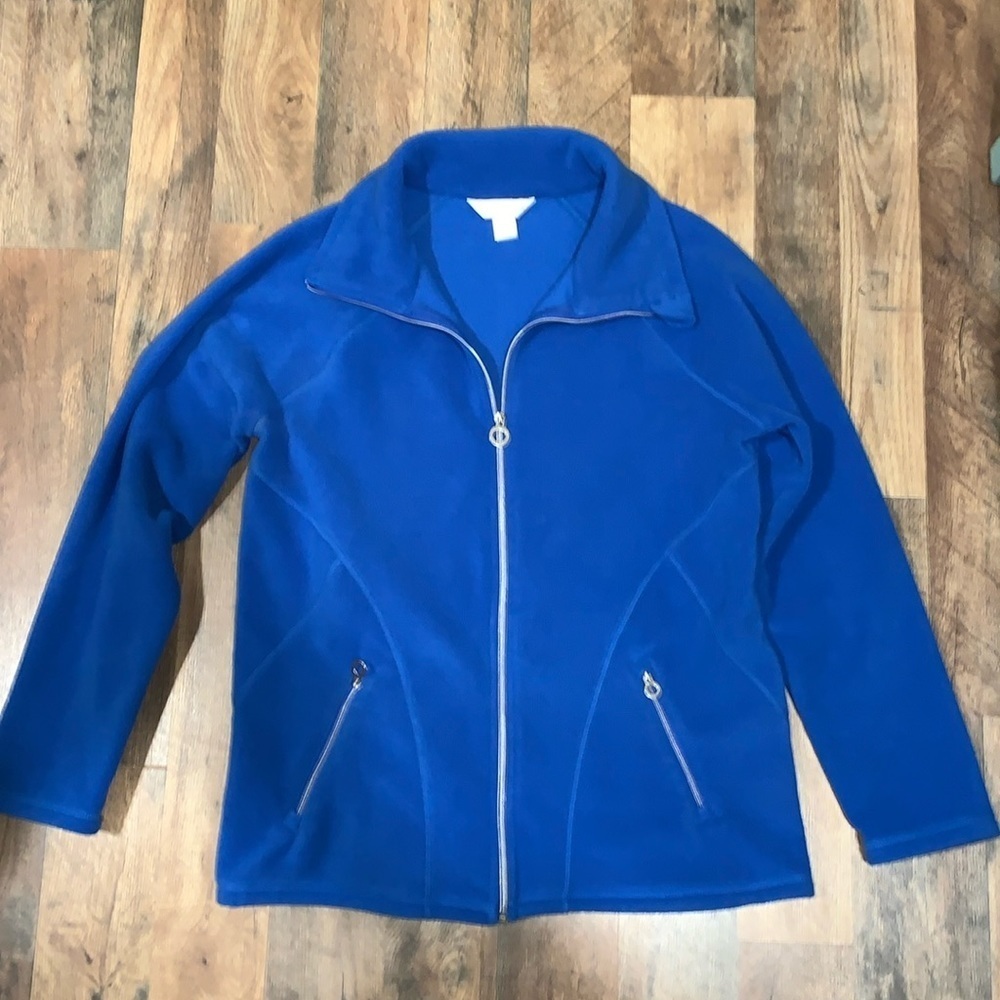 Christopher‎ & Banks Wide Collar zip up blue fleece.